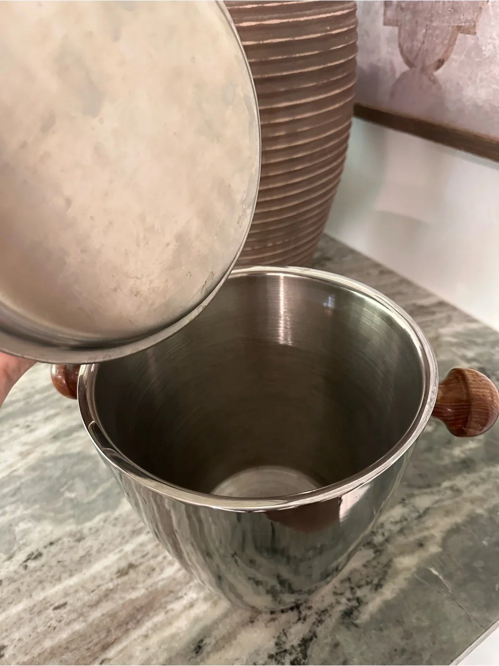 MCM Ice Bucket with Wood Accents